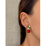 Brinco Martelado Pedra Cherry Red Banhado a Ouro