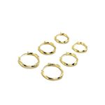 Trio de Brincos de Argolas Torcidinhas Banhado a Ouro