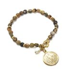 Pulseira Pedras Naturais com São Bento Banhado a Ouro