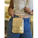 Bolsa CrossBody 2 em 1 Dourada e Off em Couro Legítimo