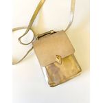 Bolsa CrossBody 2 em 1 Dourada e Off em Couro Legítimo