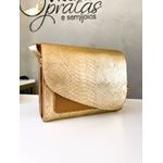 Bolsa Madeira Lateral Dourada Croco em Couro Legítimo