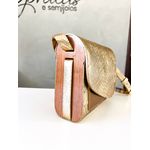 Bolsa Madeira Lateral Dourada Croco em Couro Legítimo