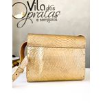 Bolsa Madeira Lateral Dourada Croco em Couro Legítimo