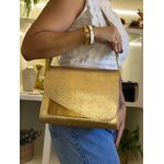 Bolsa Madeira Lateral Dourada Croco em Couro Legítimo