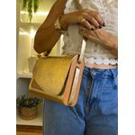 Bolsa Madeira Lateral Dourada Croco em Couro Legítimo