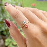 Anel Ajustável Duo Turmalina Verde e Rosa Banhado a Ouro