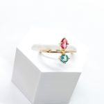 Anel Ajustável Duo Turmalina Verde e Rosa Banhado a Ouro