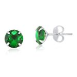 Brinco Solitario Verde Esmeralda 8 mm Prata 925