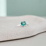 Anel Solitário Coração Verde Prata 925 