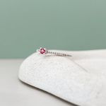 Anel Solitario Cravejado Pink Prata 925 