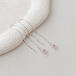 Brinco Costura Pingente Rosa Prata 925 