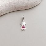 Berloque Menina Cravejado Rosa Prata 925 
