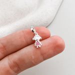 Berloque Menina Cravejado Rosa Prata 925 