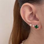 Brinco Solitario Verde Esmeralda 8 mm Prata 925