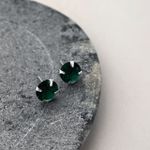 Brinco Solitario Verde Esmeralda 8 mm Prata 925