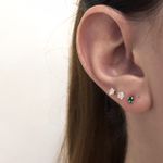 Brinco Solitario Verde Esmeralda 3mm Prata 925