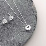 Conjunto Coração Cravejado Cristal Prata 925