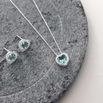 Conjunto Coração Cravejado Turmalina Prata 925