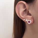Conjunto Coração Cravejado Roxo Prata 925