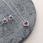 Conjunto Coração Cravejado Roxo Prata 925