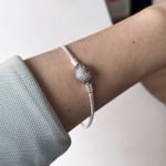 Pulseira Para Berloque Fecho Coração Cravejado 17 Cm Prata 925