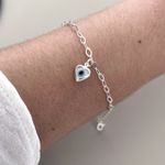 Pulseira Olho Grego Coração Branco Prata 925