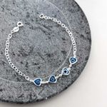 Pulseira Olho Grego Coração Azul Blu Prata 925