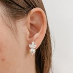 Brinco Folha Zirconia Com Perola Prata 925