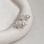 Brinco Folha Zirconia Com Perola Prata 925