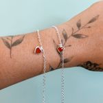 Pulseira Ponto De Luz Vermelho Coração Prata 925