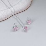 Conjunto Coração Rosa Prata 925 