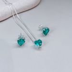 Conjunto Coração Verde Esmeralda Prata 925 