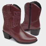 Bota Villa Griffe Western New Texas Cano Curto Bordô