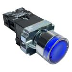 Botão Faceado Metálico Iluminado Azul 22mm 1na 220V