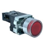 Botão Faceado Metálico Iluminado Vermelho 22mm 1nf 220V