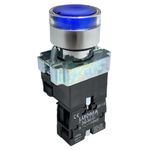 Botão Faceado Metálico Iluminado Azul 22mm 1na 220V