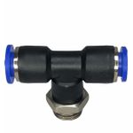 Conexão Pneumatica Tee Central Fluir Tubo 08mm x Rosca 1/4 BSP 
