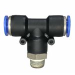 Conexão Pneumatica Tee Central Fluir Tubo 3/8" x Rosca 1/4" NPT 