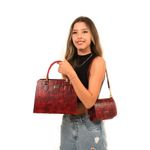 KIT DE BOLSA ESTILO BAÚ TRANSVERSAL CROCO VERMELHA-VINLENE