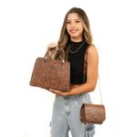 KIT DE BOLSA ESTILO BAÚ TRANSVERSAL CROCO MARROM-VINLENE