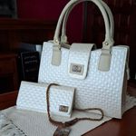 KIT BOLSA LUXO FEMININA ESTILO PASTA MARFIM+UMA CARTEIRA-VINLENE