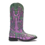 Bota Texana Feminina - Fóssil Flex Azul Dourado / Glitter Rosa - Roper - Bico Quadrado - Cano Longo - Solado Freedom Flex - Vimar Boots - 13089-I-VR