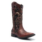 Bota Texana Feminina - Fóssil Sella / Craquelê Preto - Roper - Bico Quadrado - Cano Longo - Solado Freedom Flex - Vimar Boots - 13102-A-VR