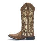 Bota Texana Feminina - Dallas Bambu / Glitter Max Ouro - Roper - Bico Quadrado - Cano Longo - Solado Freedom Flex - Vimar Boots - 13102-B-VR