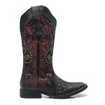 Bota Franciane Andrade - Texana Feminina - Fóssil Preto / Vinho - Roper - Bico Quadrado - Cano Longo - Solado Freedom Flex - Vimar Boots - 13102-C-VR