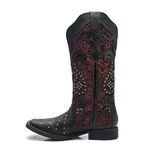 Bota Franciane Andrade - Texana Feminina - Fóssil Preto / Vinho - Roper - Bico Quadrado - Cano Longo - Solado Freedom Flex - Vimar Boots - 13102-C-VR