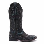 Bota Texana Feminina - Mustang Preto / Dallas Celeste - Roper - Bico Quadrado - Cano Longo - Solado Freedom Flex - Vimar Boots - 13103-C-VR