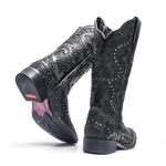 Bota Texana Feminina - Mustang Preto / Fóssil Preto - Roper - Bico Quadrado - Cano Longo - Solado Freedom Flex - Vimar Boots - 13103-E-VR