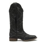 Bota Texana Feminina - Mustang Preto / Glitter Preto - Roper - Bico Quadrado - Cano Longo - Solado Nevada - Vimar Boots - 13103-F-VR